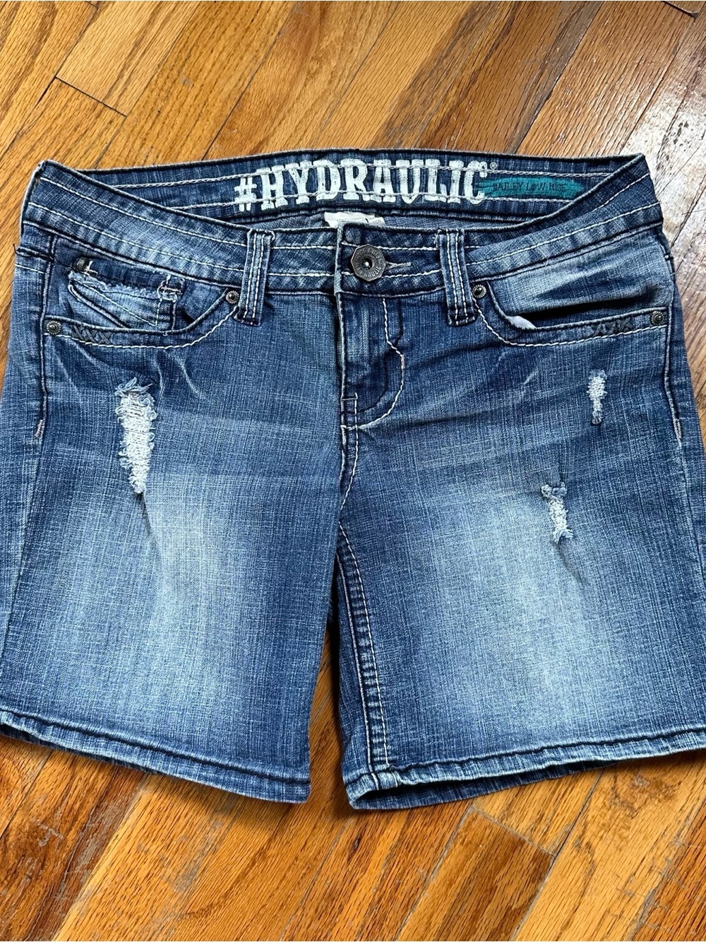 Hydraulic Blue Distressed Denim Shorts
